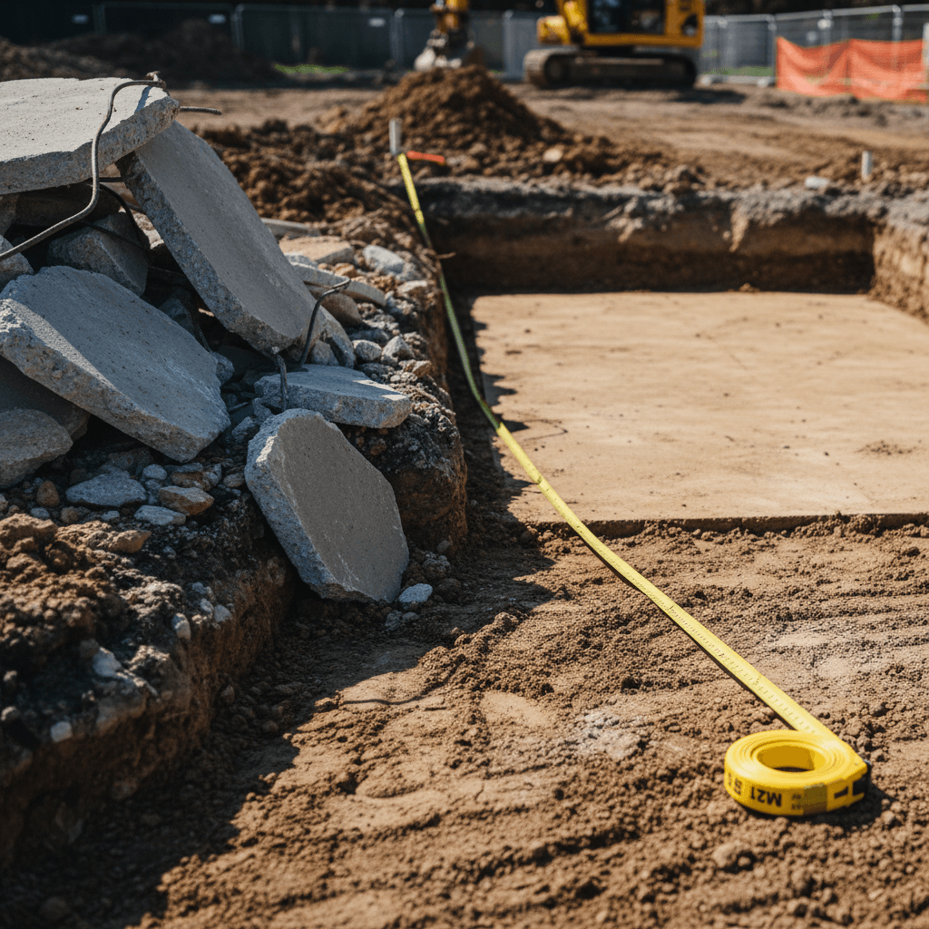 Excavated commercial site prepared for new construction