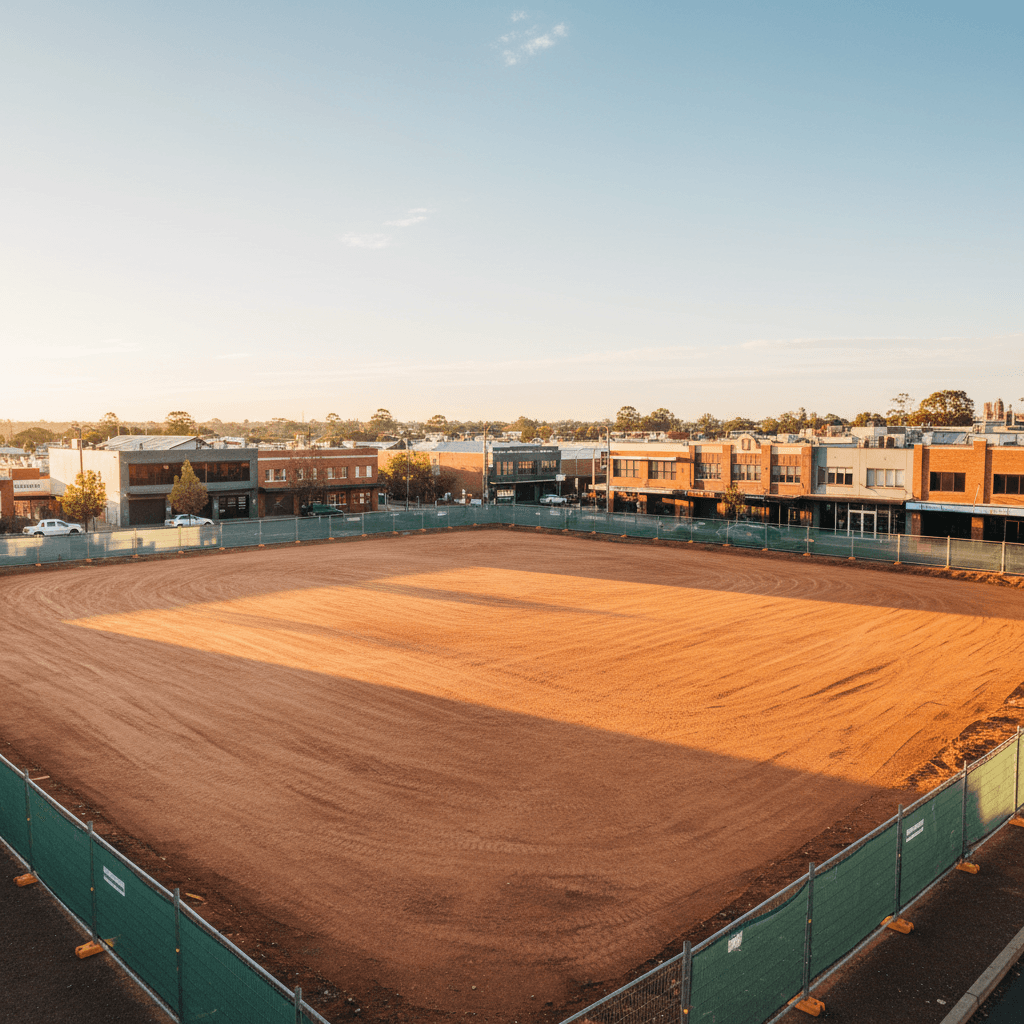 Finished commercial excavation site prepared for construction