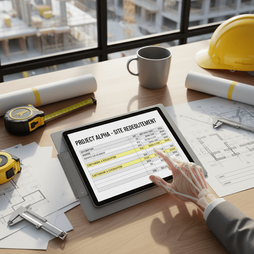 Detailed project estimate displayed on tablet