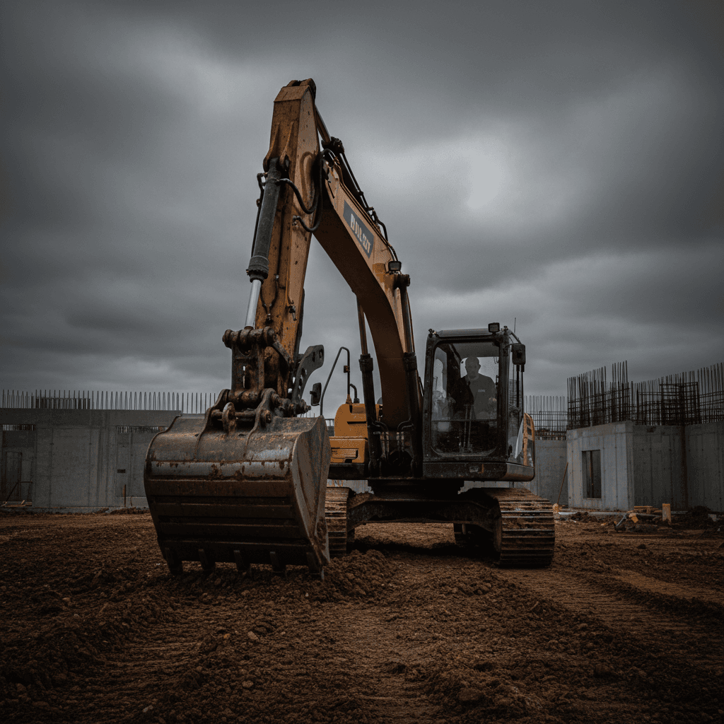 Excavator grading a construction site