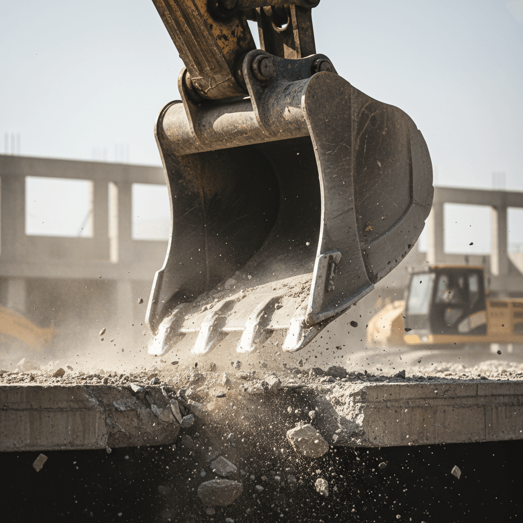 Close-up of concrete breaking technique during removal